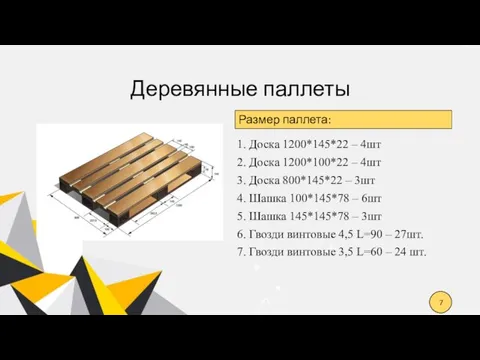 Деревянные паллеты 1. Доска 1200*145*22 – 4шт 2. Доска 1200*100*22 – 4шт