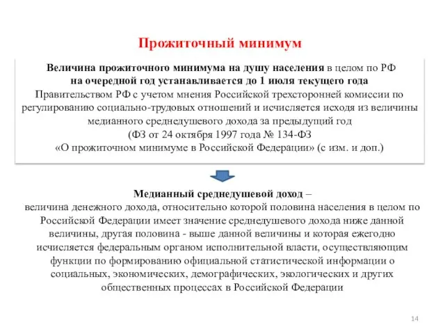 Величина прожиточного минимума на душу населения в целом по РФ на очередной