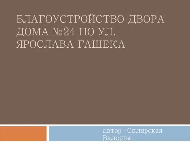 БЛАГОУСТРОЙСТВО ДВОРА ДОМА №24 ПО УЛ. ЯРОСЛАВА ГАШЕКА автор –Склярская Валерия