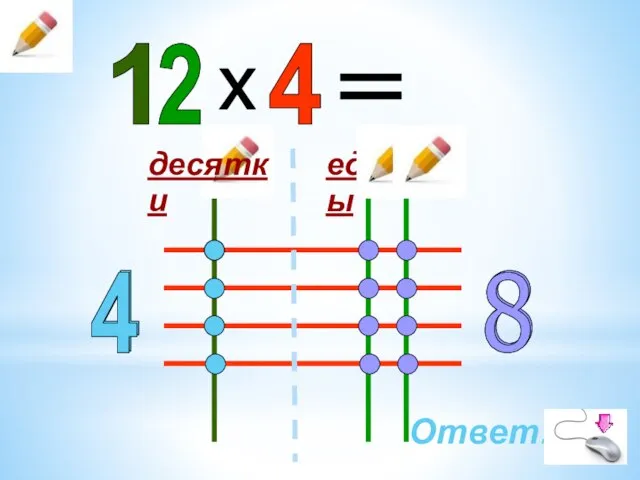 1 4 x = 2 4 8 десятки единицы 4 8 Ответ:48