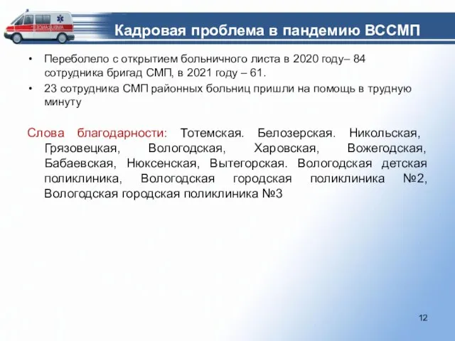 Переболело с открытием больничного листа в 2020 году– 84 сотрудника бригад СМП,