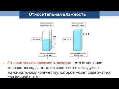 Относительная влажность воздуха – это отношение количества воды, которое содержится в воздухе,