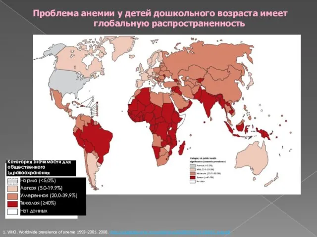 Проблема анемии у детей дошкольного возраста имеет глобальную распространенность 1. WHO. Worldwide