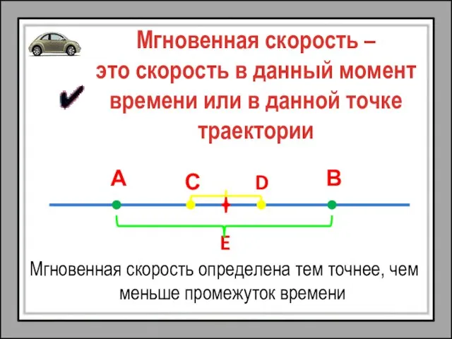 Мгновенная скорость – это скорость в данный момент времени или в данной