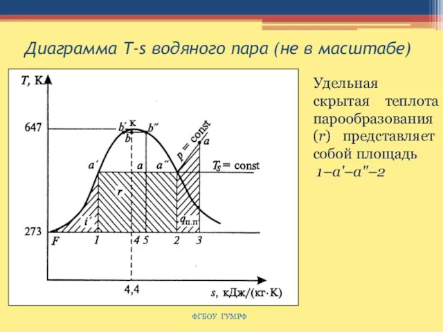 Диаграмма Т-s водяного пара (не в масштабе) ФГБОУ ГУМРФ Удельная скрытая теплота