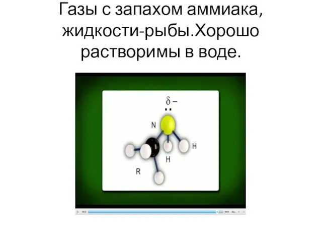 Газы с запахом аммиака, жидкости-рыбы.Хорошо растворимы в воде.