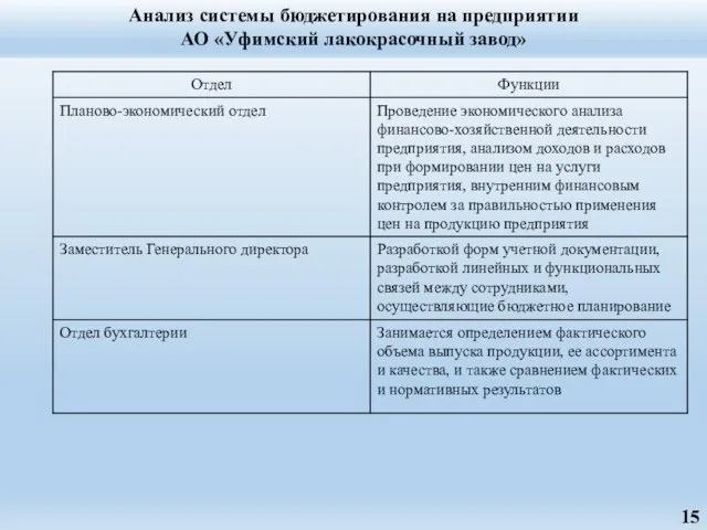 Анализ системы бюджетирования на предприятии АО «Уфимский лакокрасочный завод»