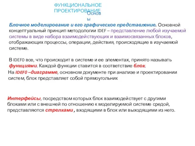 Блочное моделирование и его графическое представление. Основной концептуальный принцип методологии IDEF –