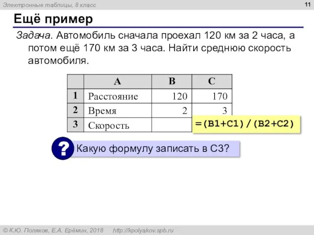 Ещё пример Задача. Автомобиль сначала проехал 120 км за 2 часа, а