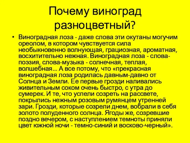 Почему виноград разноцветный? Виноградная лоза - даже слова эти окутаны могучим ореолом,