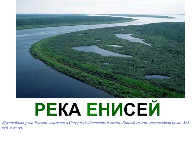 РЕКА ЕНИСЕЙ Крупнейшая река России впадает в Северный Ледовитый океан. Енисей самая