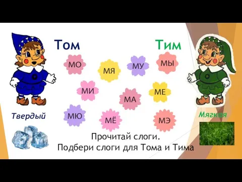 Том Тим Мягкая Твердый Прочитай слоги. Подбери слоги для Тома и Тима