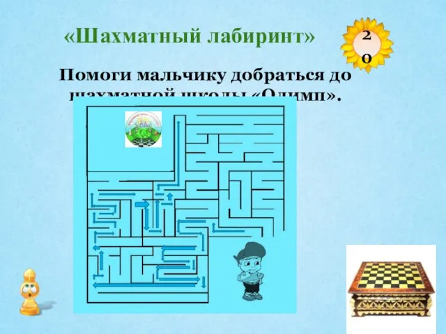 Помоги мальчику добраться до шахматной школы «Олимп». 20 «Шахматный лабиринт»