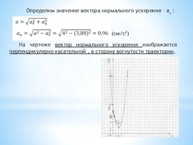 Определим значение вектора нормального ускорения – an : (см/c2) На чертеже вектор