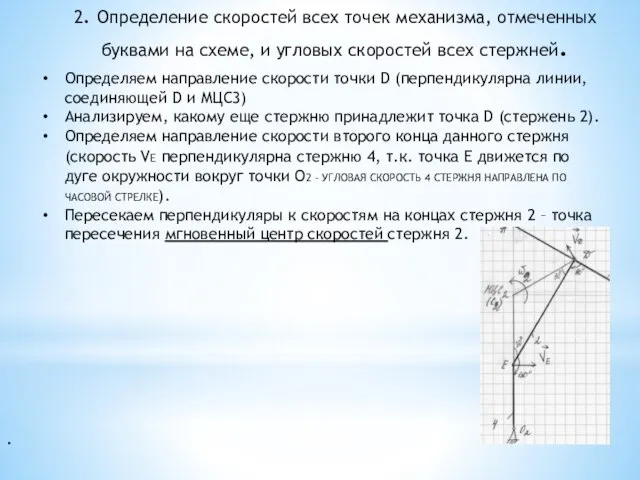 . 2. Определение скоростей всех точек механизма, отмеченных буквами на схеме, и