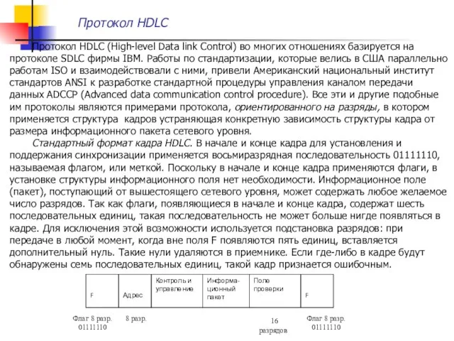 Протокол HDLC Протокол HDLC (High-level Data link Control) во многих отношениях базируется