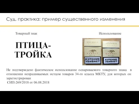 Суд. практика: пример существенного изменения Не подтверждено фактическое использование оспариваемого товарного знака