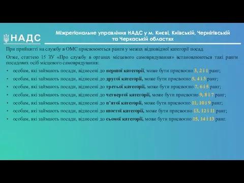 Міжрегіональне управління НАДС у м. Києві, Київській, Чернігівській та Черкаській областях При