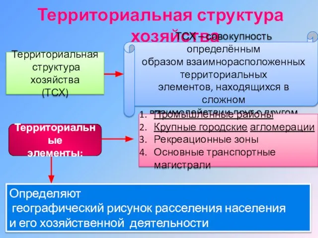 Территориальная структура хозяйства Территориальная структура хозяйства (ТСХ) ТСХ – совокупность определённым образом