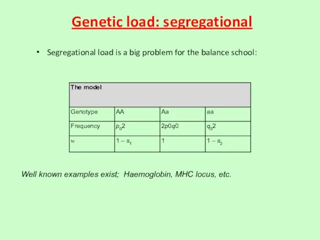 Genetic load: segregational Segregational load is a big problem for the balance