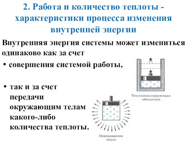 2. Работа и количество теплоты - характеристики процесса изменения внутренней энергии Внутренняя