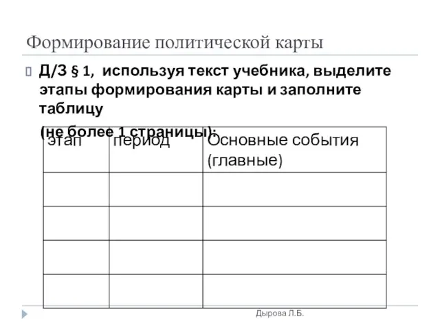 Формирование политической карты Д/З § 1, используя текст учебника, выделите этапы формирования