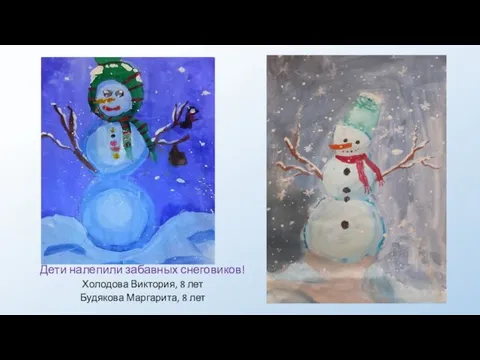 . Дети налепили забавных снеговиков! Холодова Виктория, 8 лет Будякова Маргарита, 8 лет