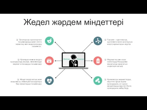 Жедел жәрдем міндеттері Ғылыми – практикалық,әдістемелік және санитарлық-ағарту жұмыстарын жүргізу. Криминалды жарақаттарды,