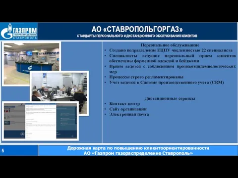 АО «СТАВРОПОЛЬГОРГАЗ» СТАНДАРТЫ ПЕРСОНАЛЬНОГО И ДИСТАНЦИОННОГО ОБСЛУЖИВАНИЯ КЛИЕНТОВ 5 Дорожная карта по