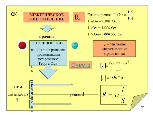 материал ρ СТОЛКНОВЕНИЯ из опытов с разными проводниками нем.ученого Георга Ома ПРИ