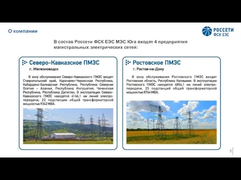 О компании В состав Россети ФСК ЕЭС МЭС Юга входят 4 предприятия магистральных электрических сетей: