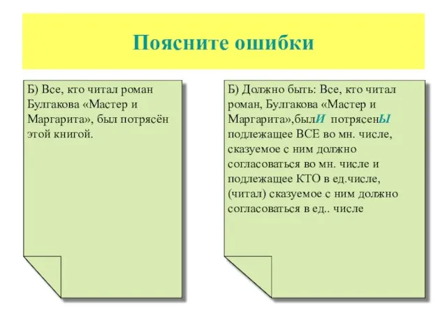 Поясните ошибки Б) Все, кто читал роман Булгакова «Мастер и Маргарита», был