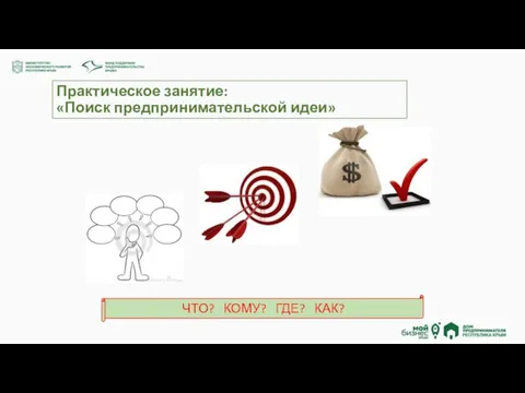 Практическое занятие: «Поиск предпринимательской идеи» ЧТО? КОМУ? ГДЕ? КАК?