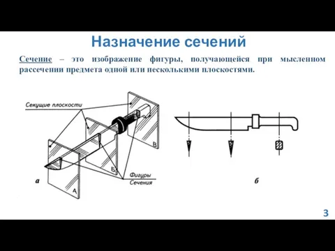 Назначение сечений 3 Сечение – это изображение фигуры, получающейся при мысленном рассечении