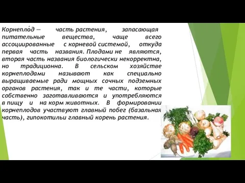 Корнепло́д — часть растения, запасающая питательные вещества, чаще всего ассоциированные с корневой