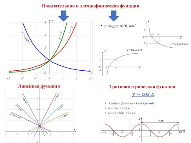 Показательная и логарифмическая функции Линейная функция Тригонометрическая функция