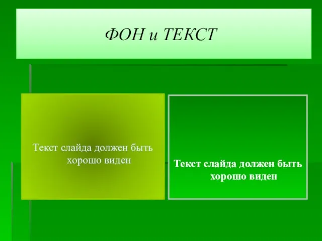 ФОН и ТЕКСТ Текст слайда должен быть хорошо виден Текст слайда должен быть хорошо виден