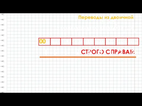 Переводы из двоичной 11010010101001010010100102 = ?8 1101001010100101001010010 СТРОГО СПРАВА!!! 00 А2 =