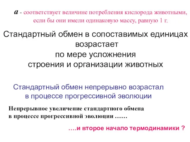 а - соответствует величине потребления кислорода животными, если бы они имели одинаковую