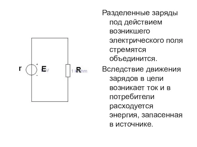 Разделенные заряды под действием возникшего электрического поля стремятся объединится. Вследствие движения зарядов