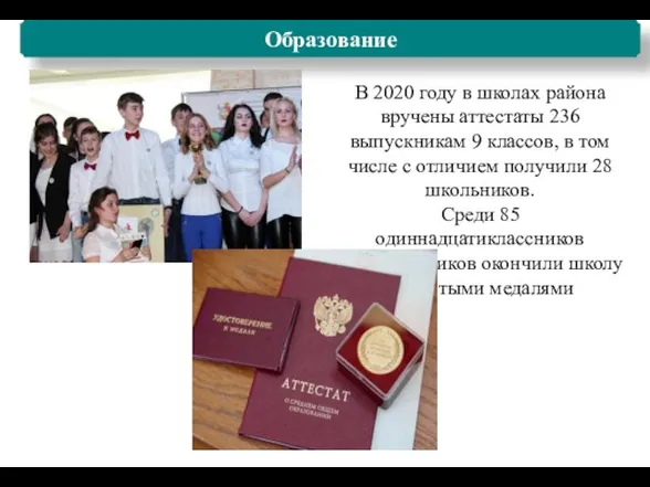 В 2020 году в школах района вручены аттестаты 236 выпускникам 9 классов,