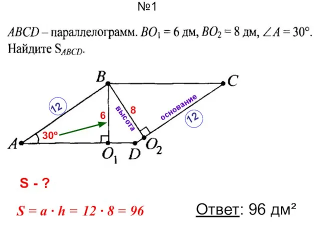 №1 6 8 30º 12 12 S = a · h =