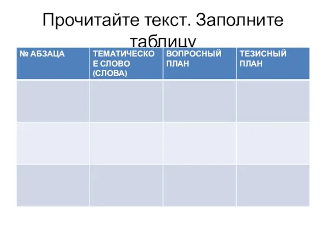 Прочитайте текст. Заполните таблицу