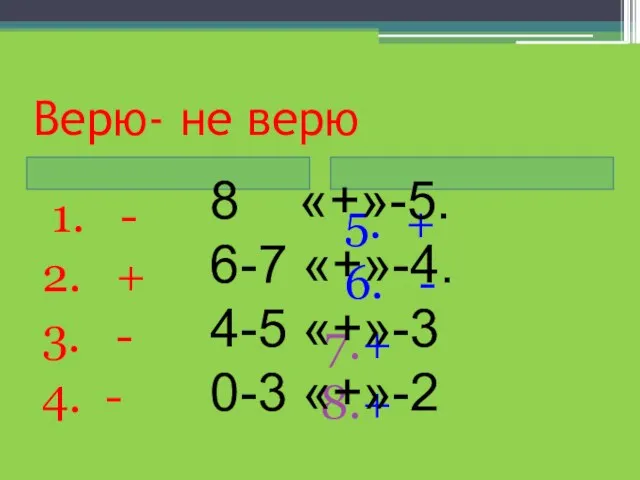 Верю- не верю 1. - 2. + 3. - 4. - 5.