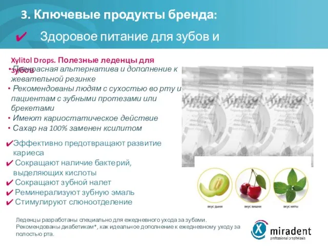 3. Ключевые продукты бренда: Здоровое питание для зубов и десен Xylitol Drops.