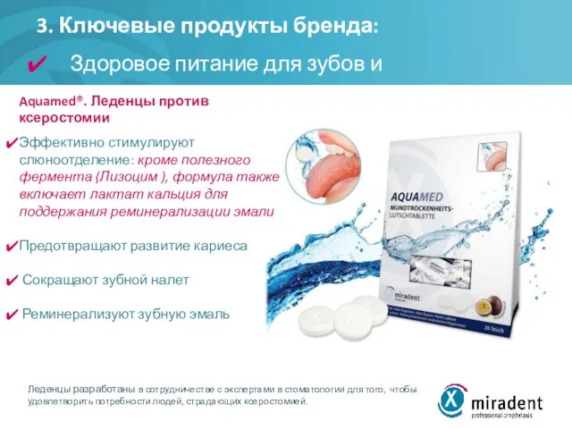 3. Ключевые продукты бренда: Здоровое питание для зубов и десен Aquamed®. Леденцы