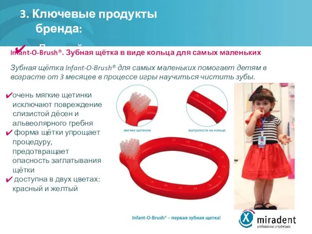 3. Ключевые продукты бренда: Детский уголок Infant-O-Brush®. Зубная щётка в виде кольца