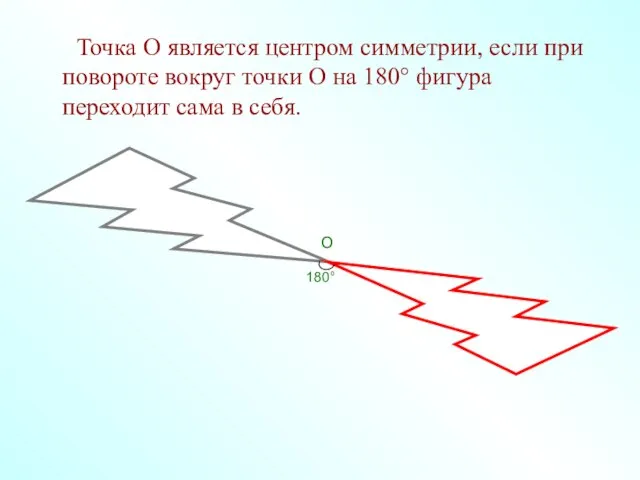 Точка О является центром симметрии, если при повороте вокруг точки О на
