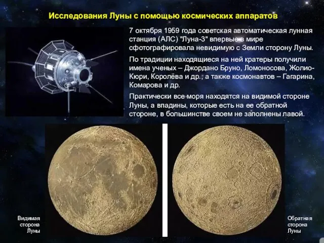 Исследования Луны с помощью космических аппаратов 7 октября 1959 года советская автоматическая