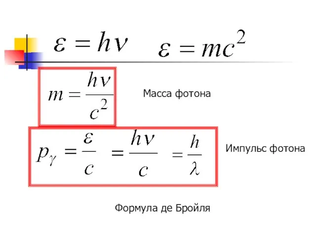 Масса фотона Импульс фотона Формула де Бройля